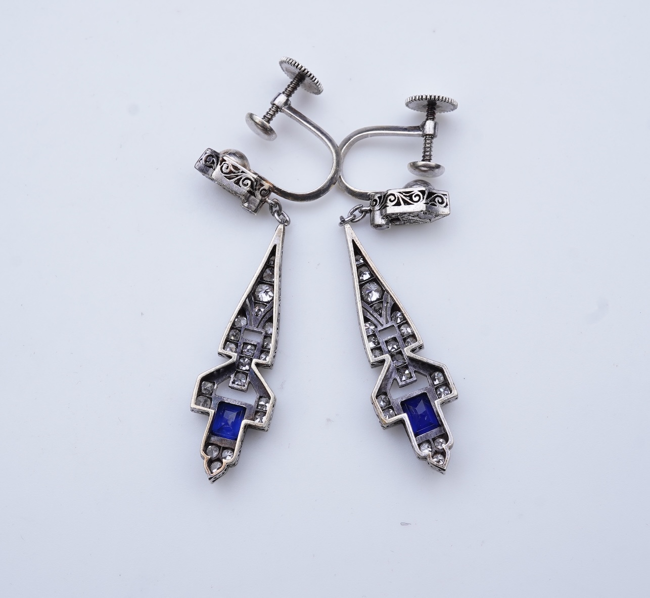 A pair of Art Deco sapphire earrings, early 20th century